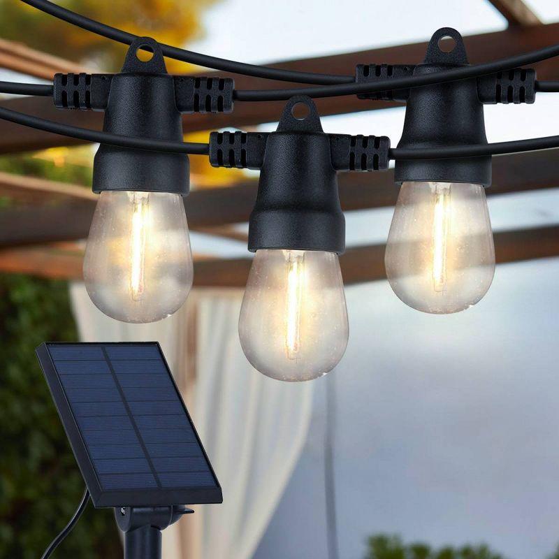 Brightech 12-Bulb LED Ambience Pro Solar 1W 27ft 2700K S14 Outdoor String Lights Clear Bulb Black Wire