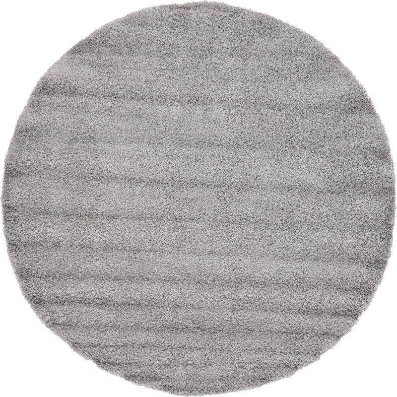 Unique Loom 8' 0 x 8' 0 Round Solid Shag Cloud Gray Area Rug
