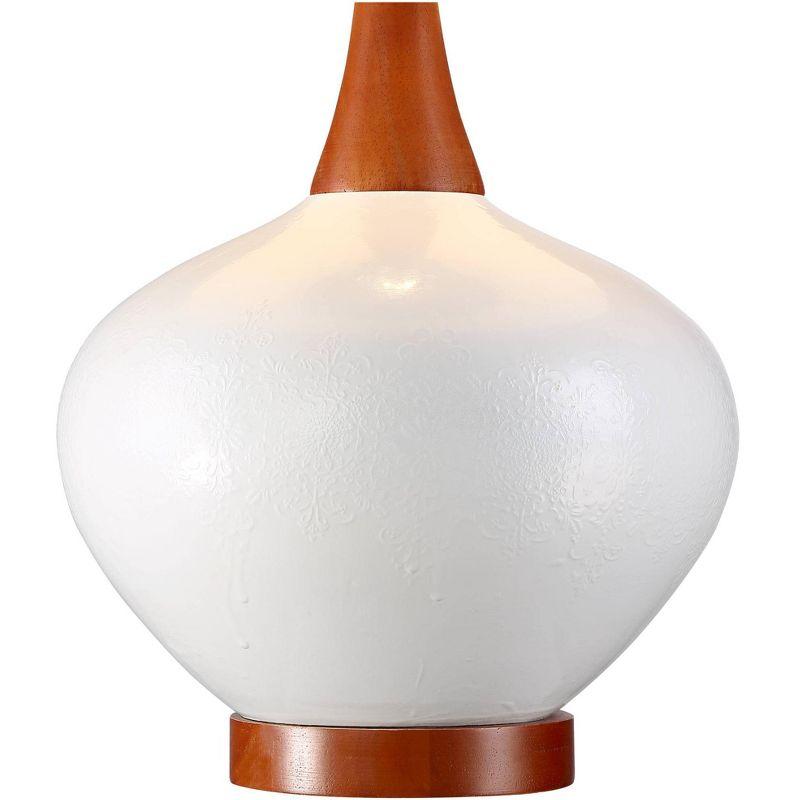 360 Lighting Brice Modern Mid Century Accent Table Lamp 23" High Ivory Ceramic Wood Neck Off White Drum Shade for Bedroom Living Room Bedside Office