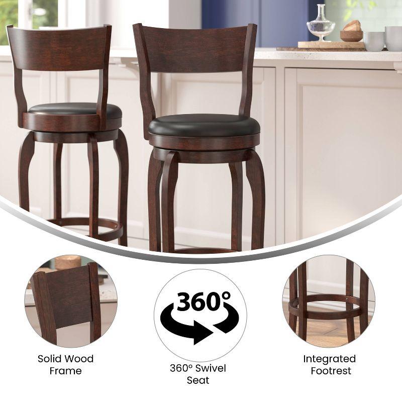 Espresso Swivel Bar Stool with Wood Frame and Leather Seat