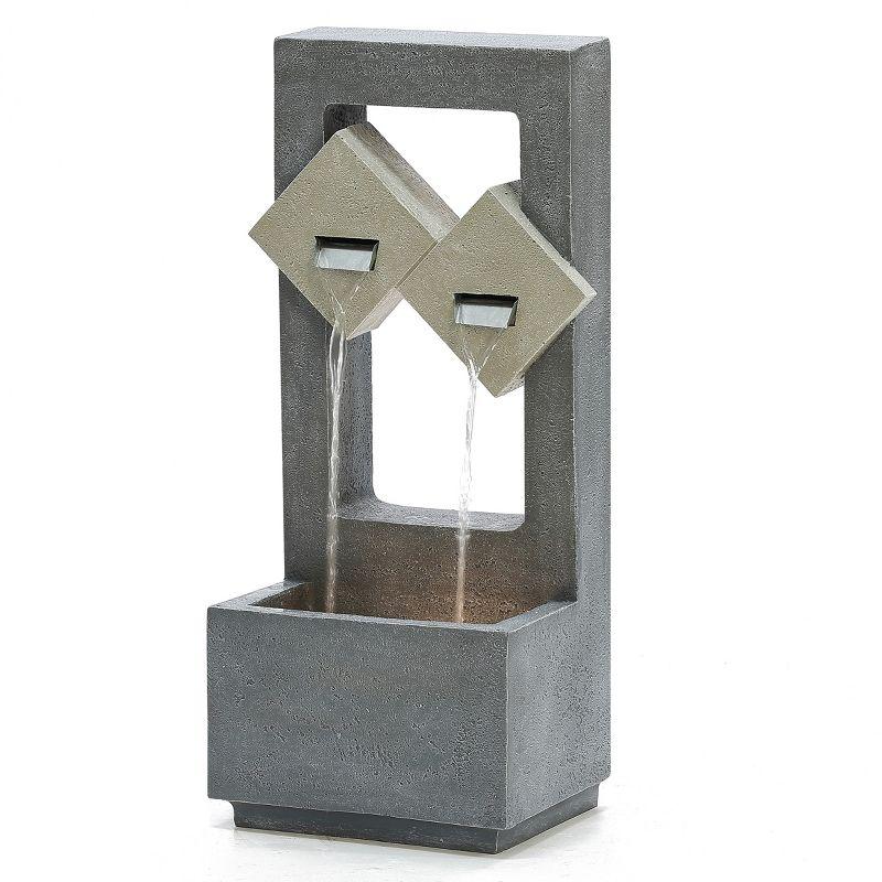 LuxenHome Cascading Gray Resin Rectangular Outdoor Fountain with Lights