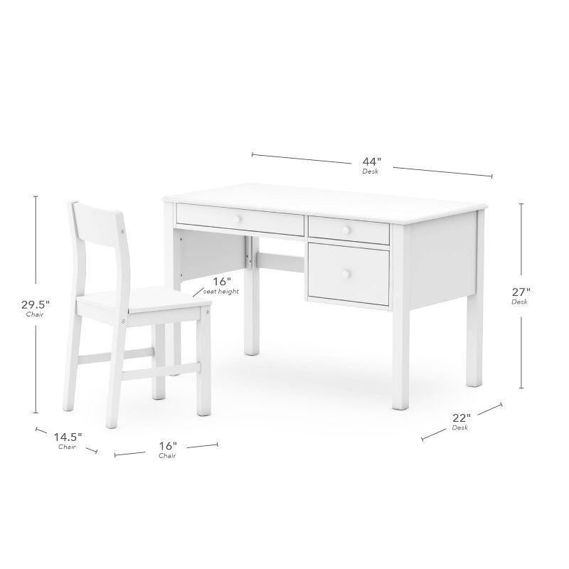 Guidecraft Madison Kids Desk and Chair Set - White: Kids Bedroom Desk Set, Kids' Writing Table with Storage, Wood Bedroom Study Table for Kids