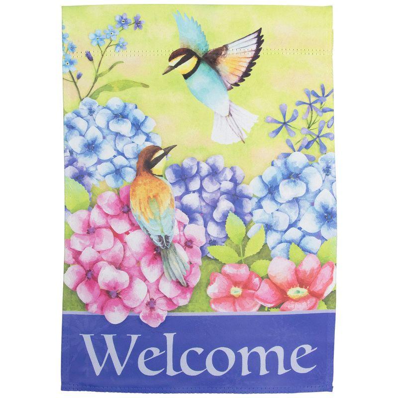 Spring Garden Welcome Flag with Hummingbirds and Flowers