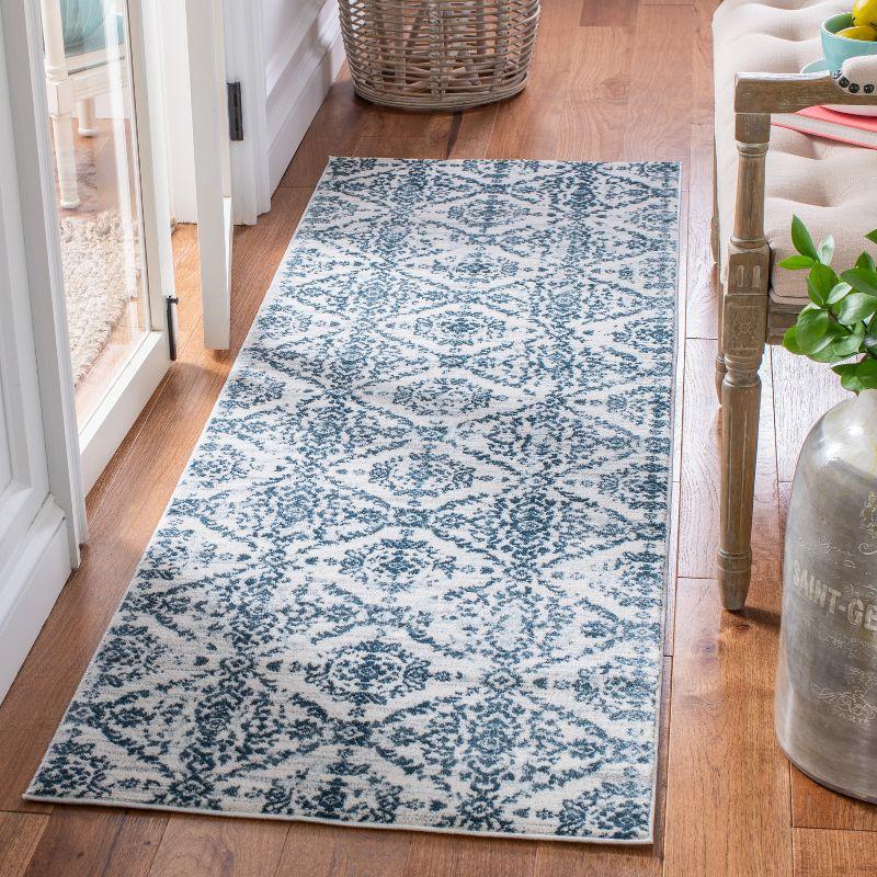 Navy and Ivory Synthetic Hand-knotted Runner Rug