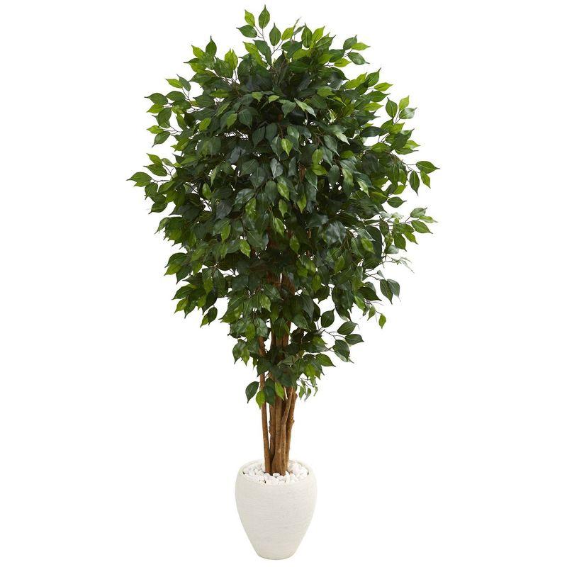 6-Foot Green Silk Ficus Tree in White Planter