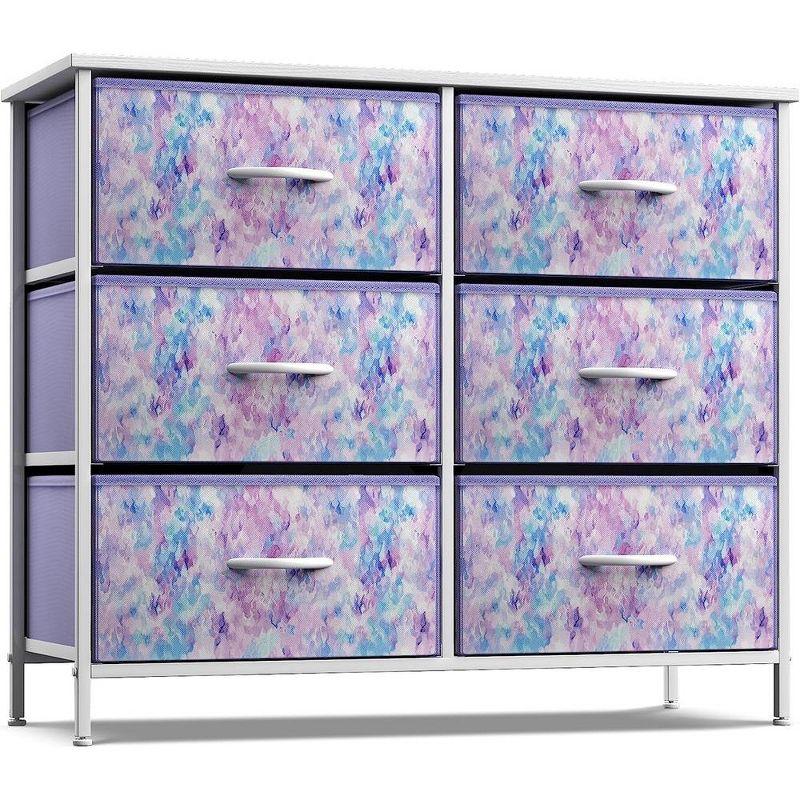 Sorbus 6 Drawers Dresser- Storage Unit with Steel Frame, Wood Top, Fabric Bins - for Bedroom, Closet, Office and more (Tie Dye Purple)