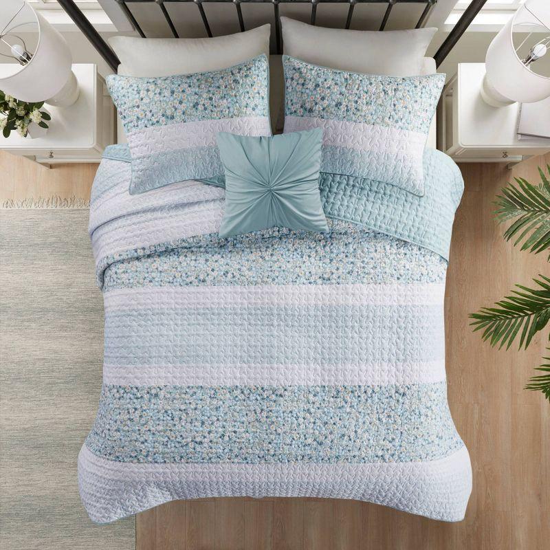 Aqua King Seersucker Microfiber Quilt Set with Pillow