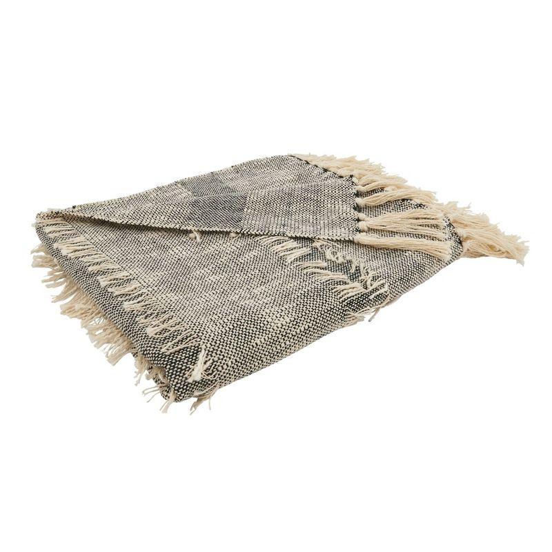 50"x60" Bohemian Bliss Textured Striped Fringe Throw Blanket Gray - Saro Lifestyle: Cotton, Machine Washable