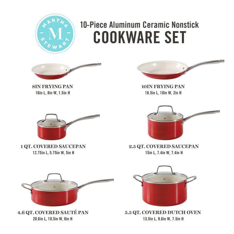 Red 10-Piece Aluminum Ceramic Nonstick Cookware Set