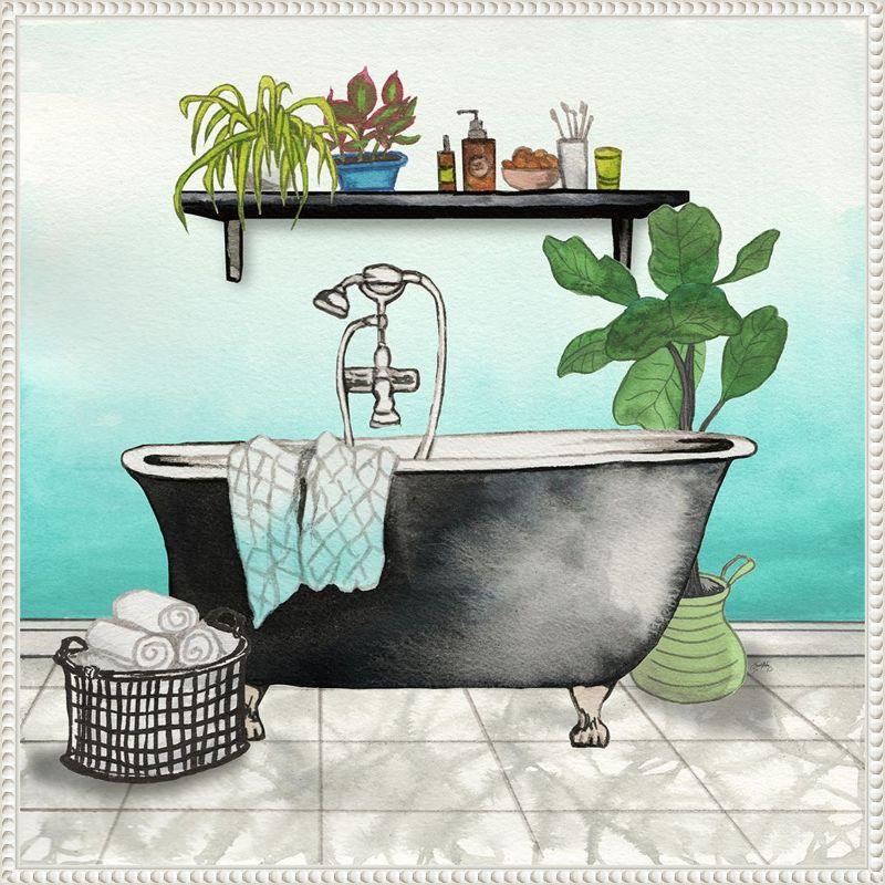 Botanical Bath Black and White Canvas Framed Wall Art