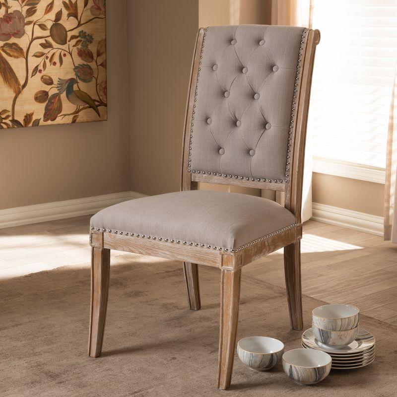 Charmant Wood Dining Chair Light Beige - Baxton Studio: French Provincial, Foam-Padded, Nailhead Trim