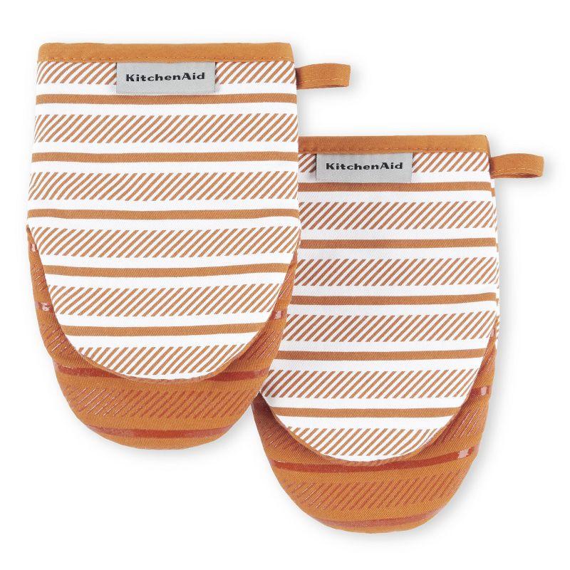 Honey and White Striped Silicone Oven Mitt Set