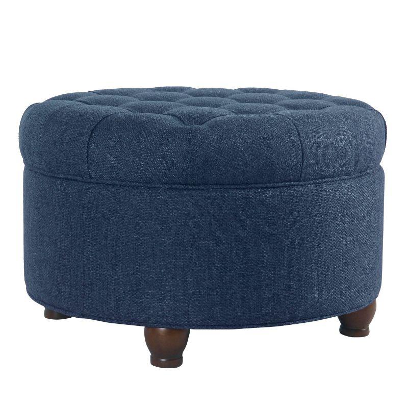 Navy Tufted Round Cocktail Ottoman with Storage