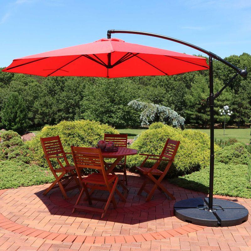 Sunnydaze Outdoor Steel Cantilever Offset Patio Umbrella with Air Vent, Crank, and Base - 9' - Cherry