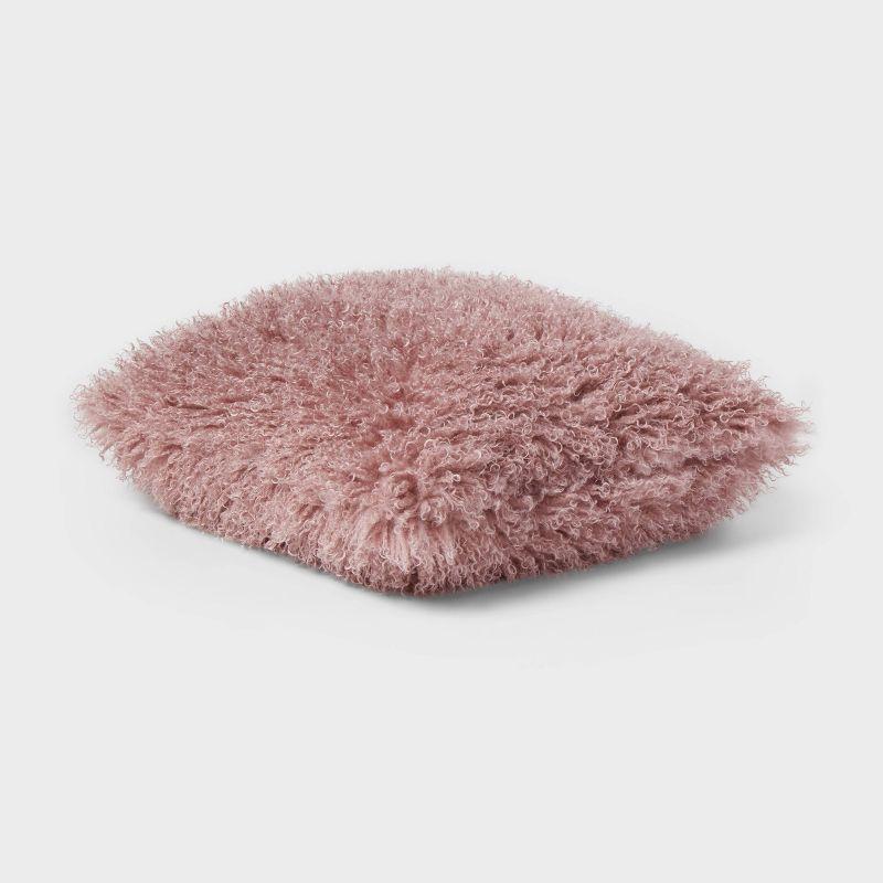 Luxe Faux Mongolian Fur Euro Decorative Pillow Mauve - Threshold™: Indoor Square Cushion, Polyester Fill