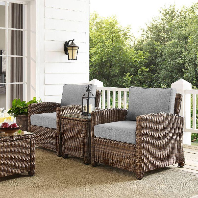 Bradenton 3pc Outdoor Wicker Arm Chairs with Side Table: Steel Frame, UV-Resistant - Crosley