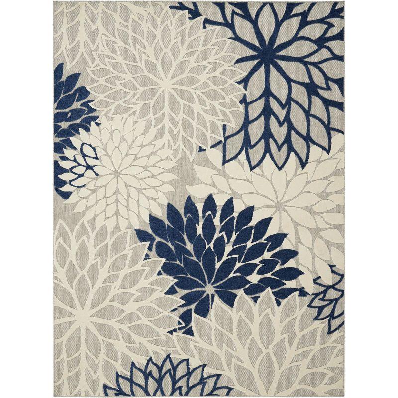 Nourison Aloha Floral Bloom Flatweave High-Low Indoor Outdoor Area Rug Ivory/Navy 7'10" x 10'6"