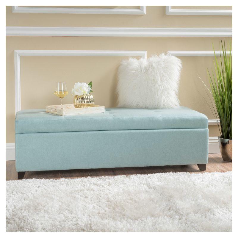 London Fabric Storage Ottoman Bench - Light Blue: Christopher Knight Home with Tufted Lid, Bedroom Accessory