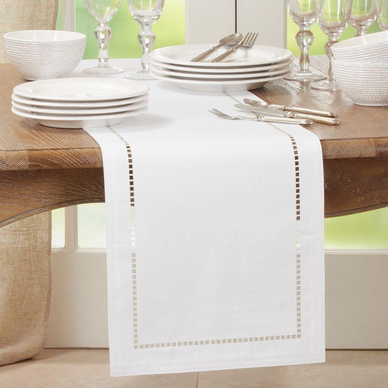 Saro Lifestyle Dining Table Runner With Laser-Cut Hemstitch Design