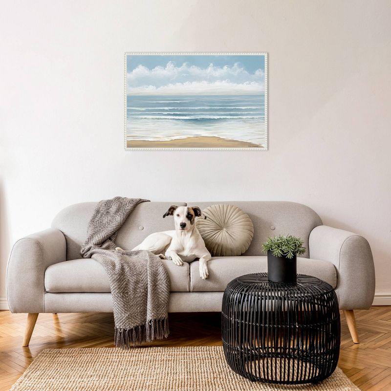 33"x23" Smooth Beach Waves by Bruce Nawrocke Framed Canvas Wall Art Print White - Amanti Art