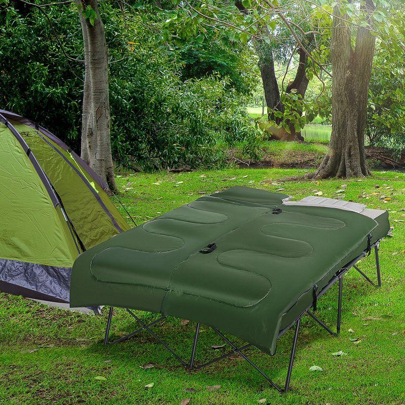 Outsunny 2-Person Folding Camping Cot Portable Outdoor Bed Set with Sleeping Bag, Inflatable Air Mattress, Comfort Pillows and Carry Bag for Outdoor