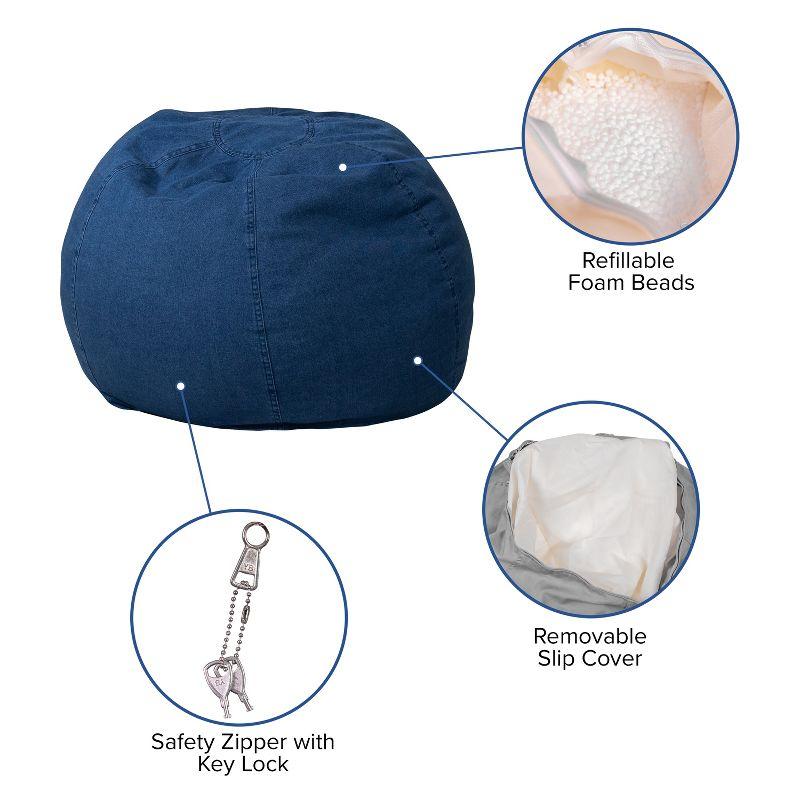 Emma and Oliver Small Denim Refillable Bean Bag Chair for Kids and Teens