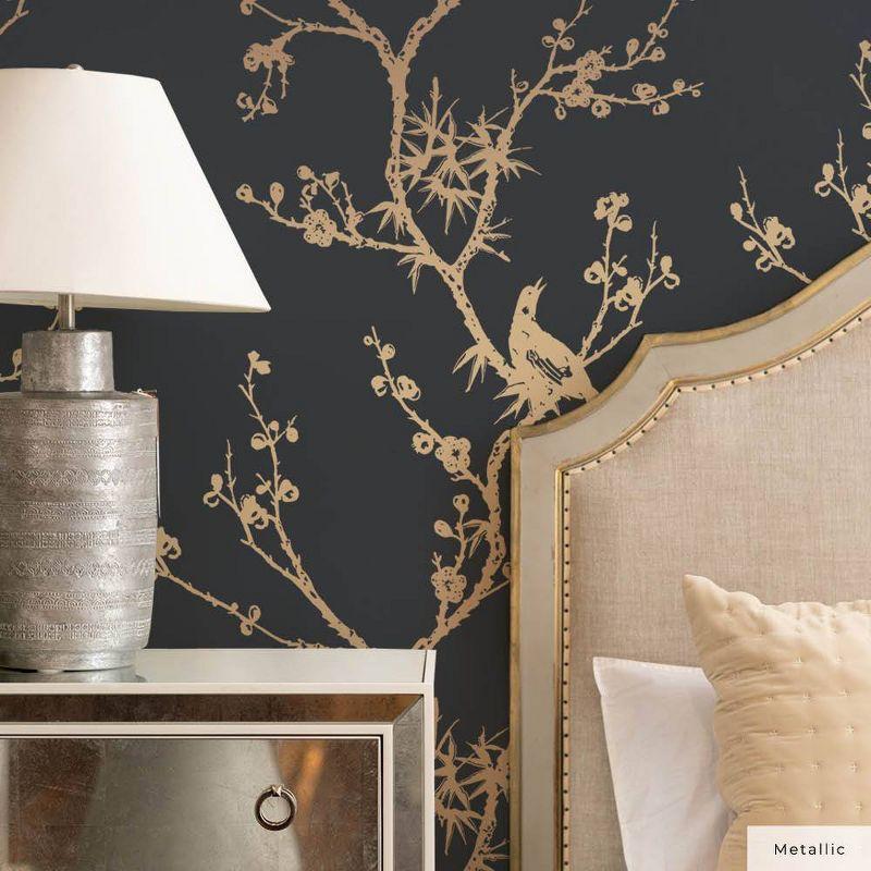 Tempaper & Co.® x Cynthia Rowley Bird Watching Removable Peel and Stick Wallpaper, Black and Gold, 56 sq ft: Vinyl, Self-Adhesive