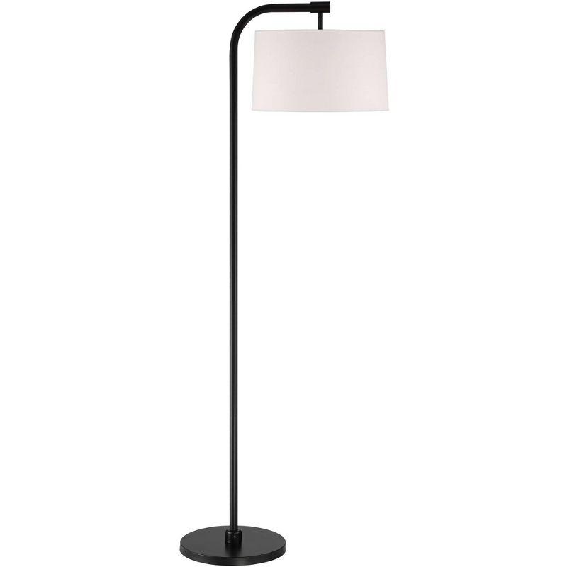 360 Lighting Serra Modern Art Deco 64" Tall Standing Floor Lamp Curved Chairside Arc Offset Arm Foot Switch Black Metal Living Room Bedroom House