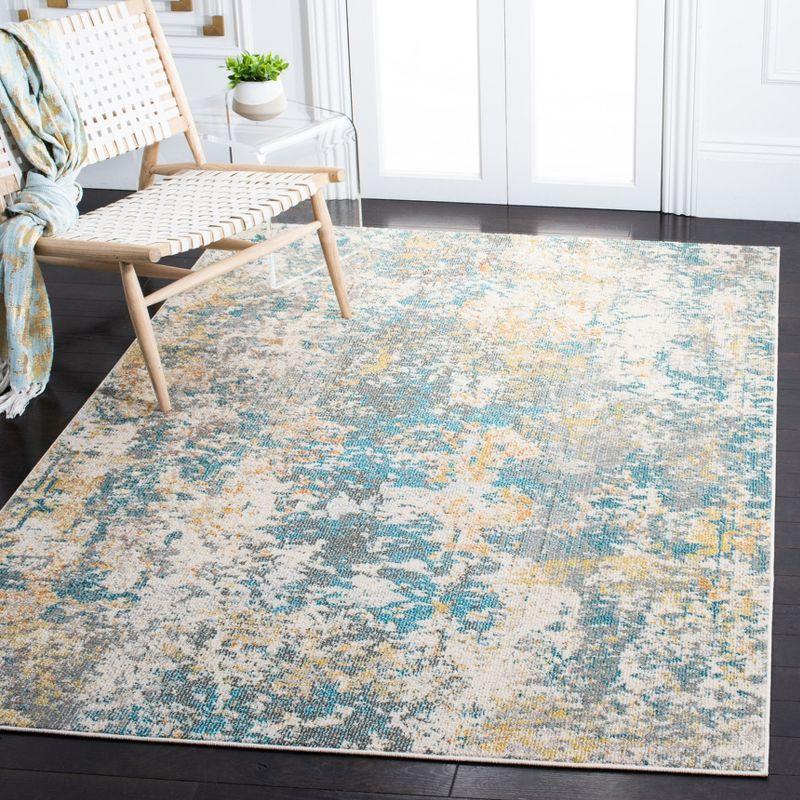 Teal and Gold Flat Woven Round Synthetic Area Rug