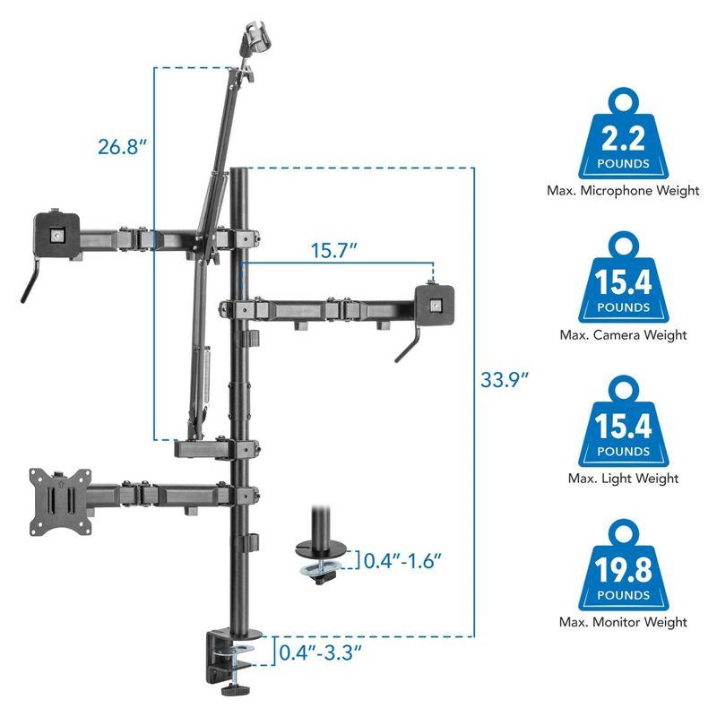 Mount-It! All in One Live Streaming Equipment | 4 Arm Streaming Desk Mount That Holds Monitor, Cameras & Ring Light with Mic | Desktop Live Stand Set