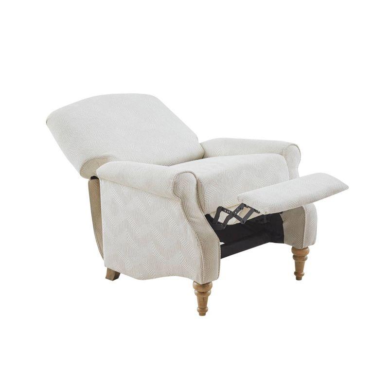 Cranberry Push Back Recliner Ivory: Madison Park, Elegant Jacquard Fabric, Turned Wood Legs, No Tools Assembly