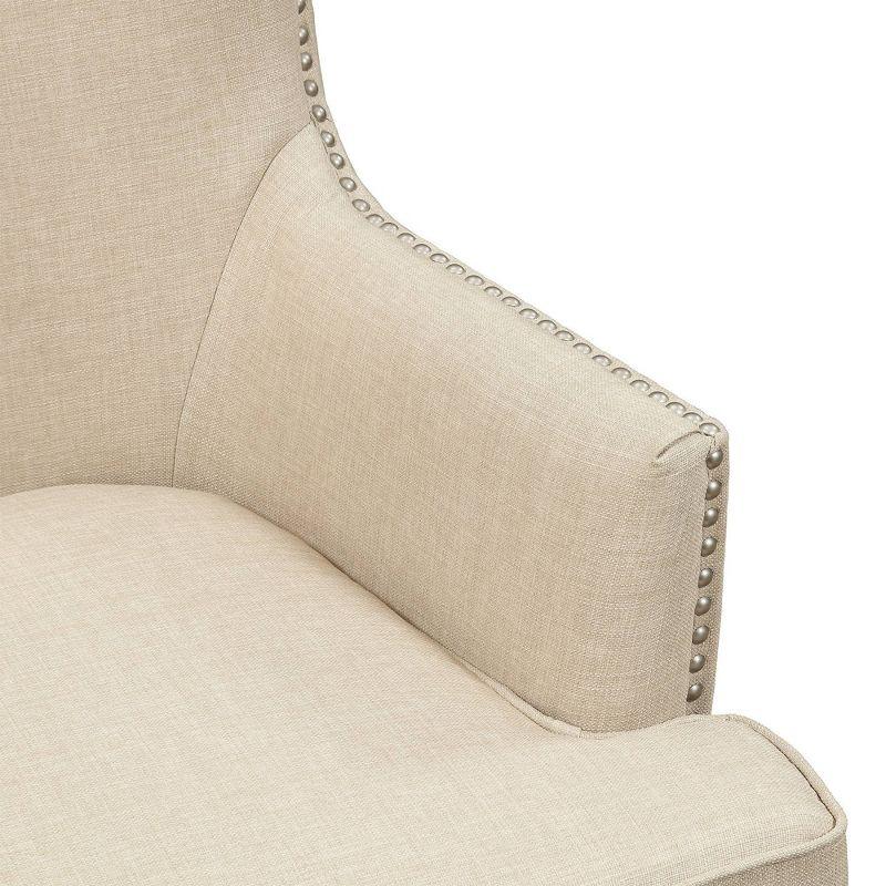 Transitional Cream Winged Accent Chair with Silver Nailhead Trim