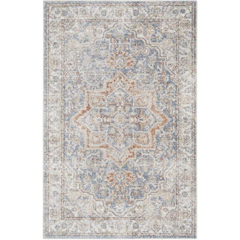 Nourison Astra Machine Washable Vintage Medallion Indoor Bathroom, Kitchen Area Rug Denim Multi 3'3" x 5'