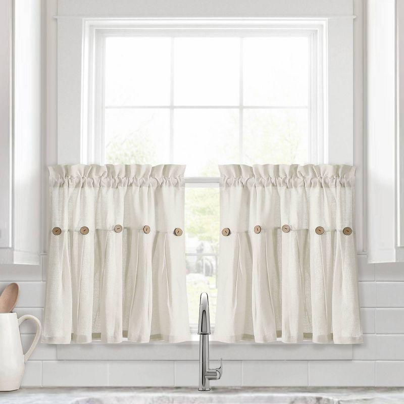 Lush Decor Linen Button Cotton Blend Tailored 29'' W Cafe Curtain (Set of 2)
