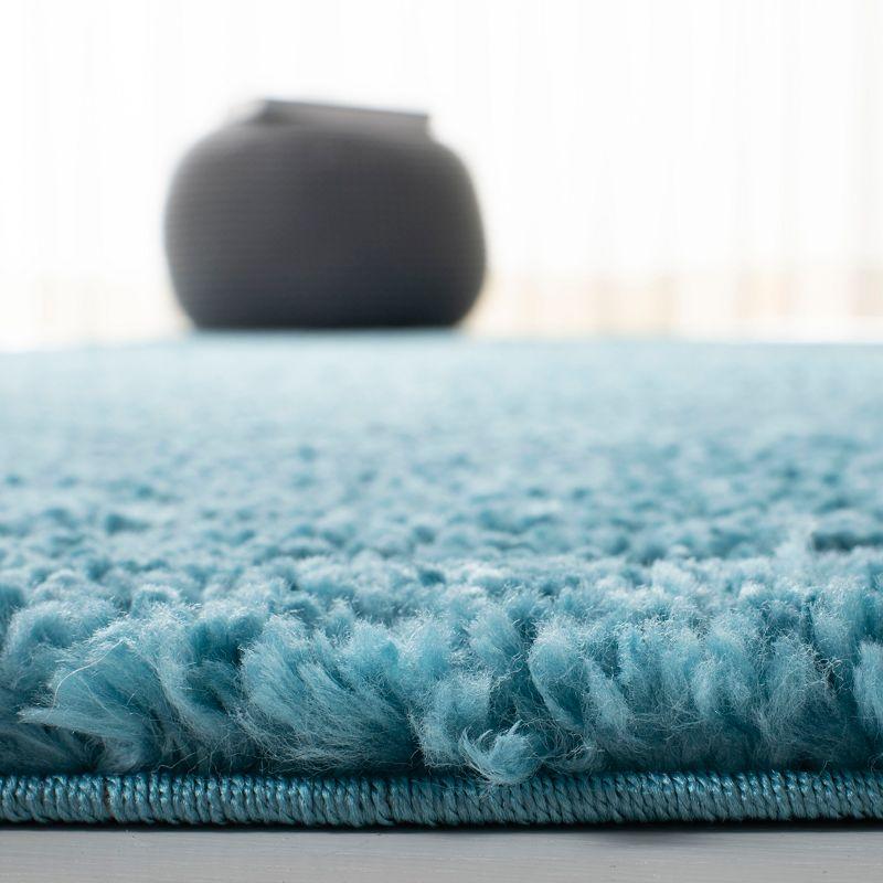 Turquoise Square Shag Area Rug with Plush Synthetic Fibers