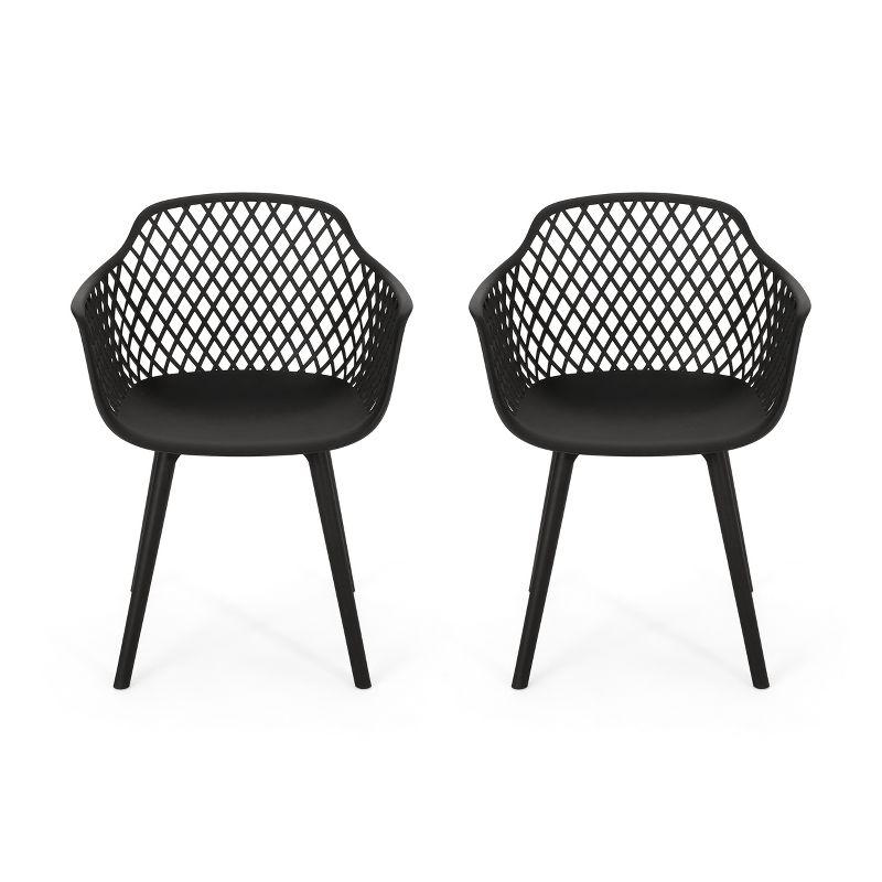 Black Polypropylene Resin Outdoor Dining Chairs, Set of 2