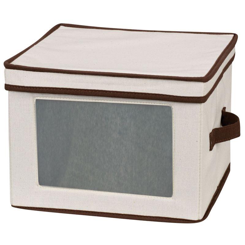 Beige and Brown Fabric Lidded Dinner Plate Storage Box