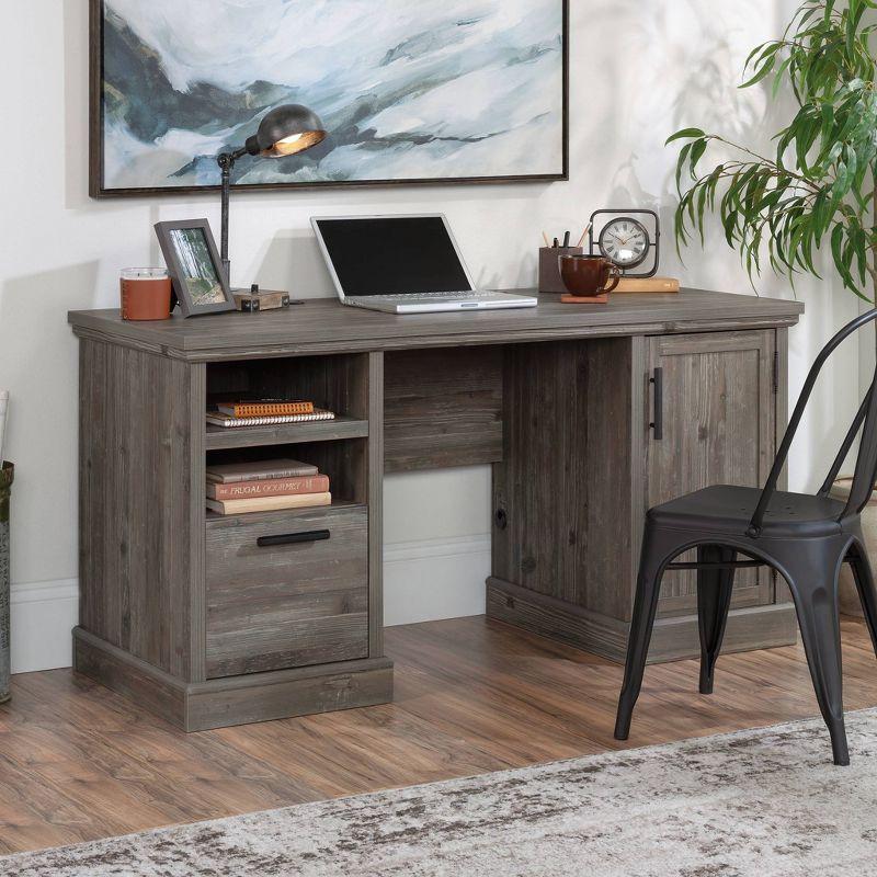 Pebble Pine Brown Wood Computer Desk with Drawer and Filing Cabinet