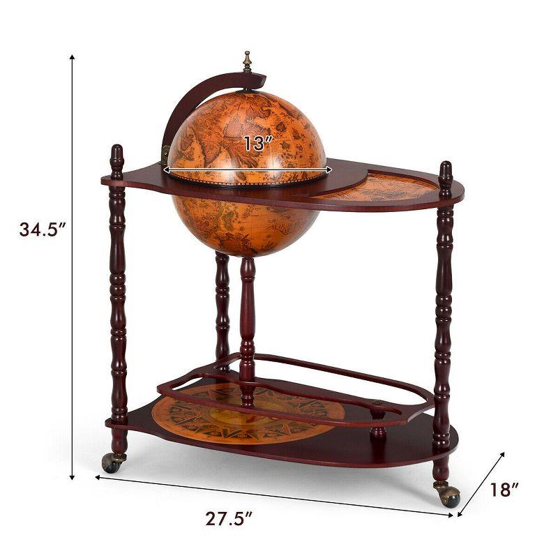 Costway Wood Globe Wine Bar Stand 34'' H 16th Century Italian Rack Liquor Bottle Shelf