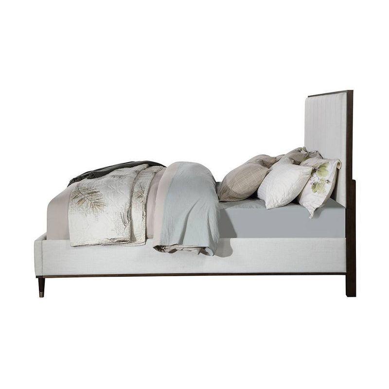 64.25" Queen Bed Carena Bed Light Gray Fabric White Brown Finish - Acme Furniture: Upholstered Headboard, Wood Frame, Box Spring Required