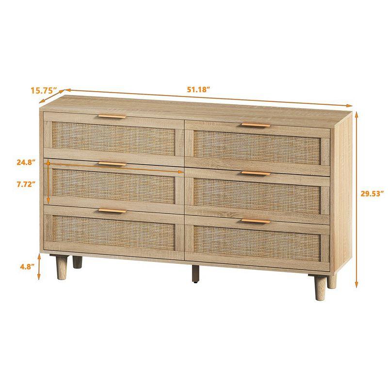 Rattan Dresser Modern Chest With 6 Drawer Dresser Wood Storage Closet Dressers
