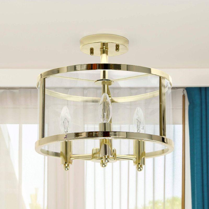 3-Light 13" Industrial Farmhouse Glass/Metallic Accented Semi-flushmount Ceiling Light - Lalia Home