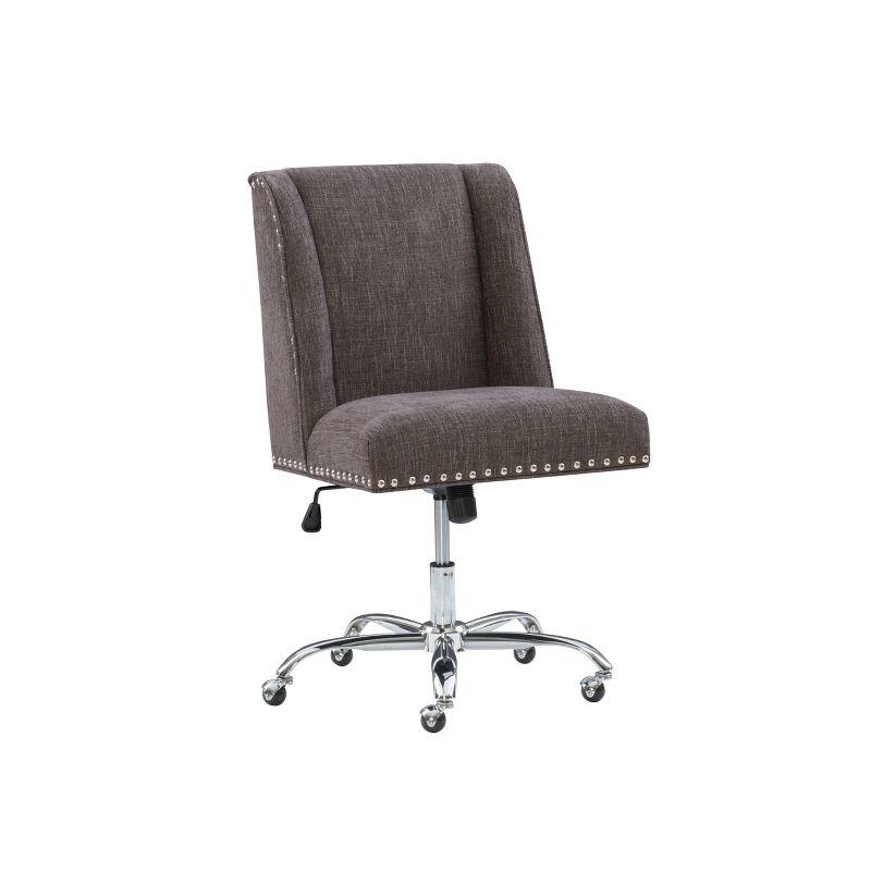 Elegant Dark Gray Fabric Swivel Office Chair with Wood Accents