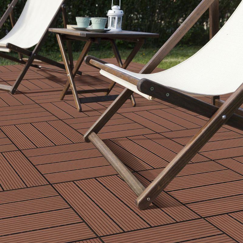 Deck Tiles - 6-Pack Wood Plastic Composite Interlocking Patio Tiles - 5.8SQFT Outdoor Flooring for Balcony, Porch, and Garage by Pure Garden