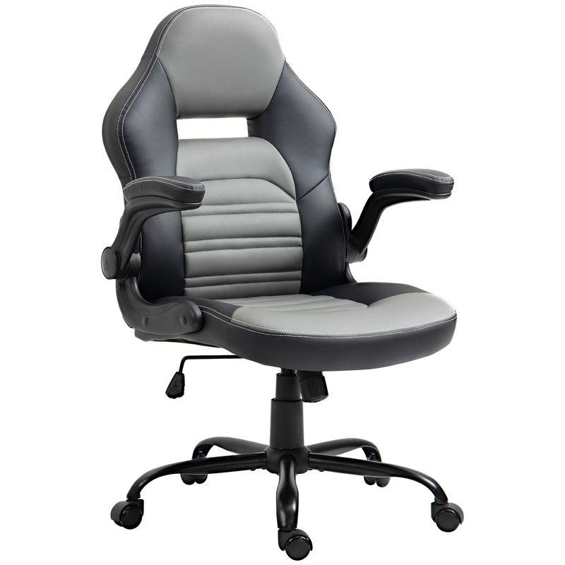 Vinsetto Ergonomic Gaming Chair, Racing Style Computer Chair, Executive Home Office Desk Chair with Faux PU Leather, Tilt, Swivel Wheels, Black / Gray