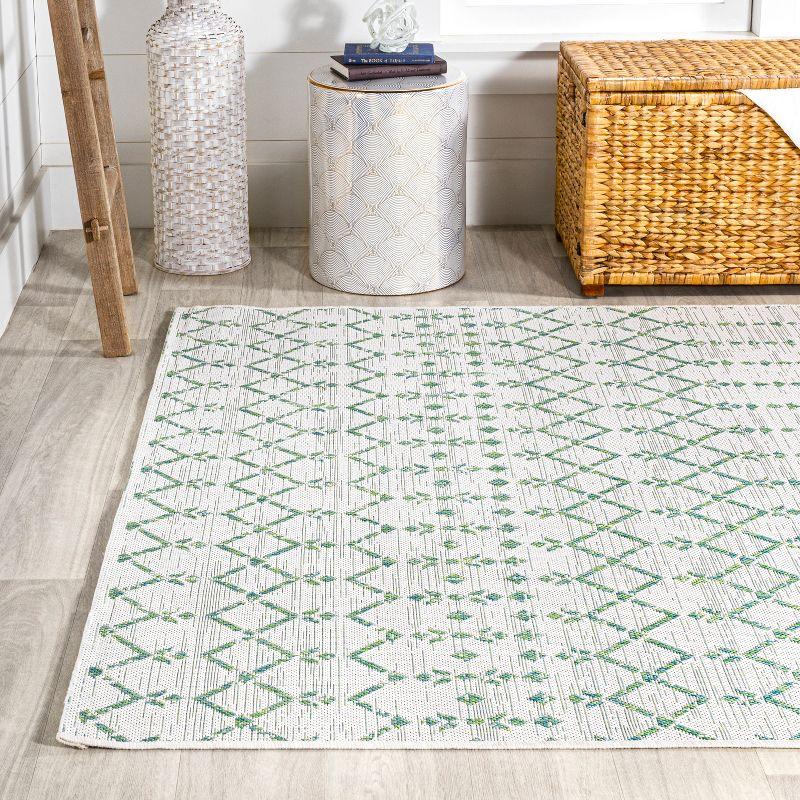 3' x 5' Ourika Moroccan Geometric Textured Weave Indoor/Outdoor Area Rug, Green/Ivory - JONATHAN Y