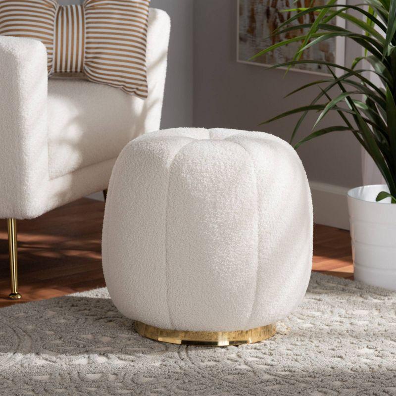 Raelynn Boucle Upholstered and Metal Ottoman Ivory - Baxton Studio