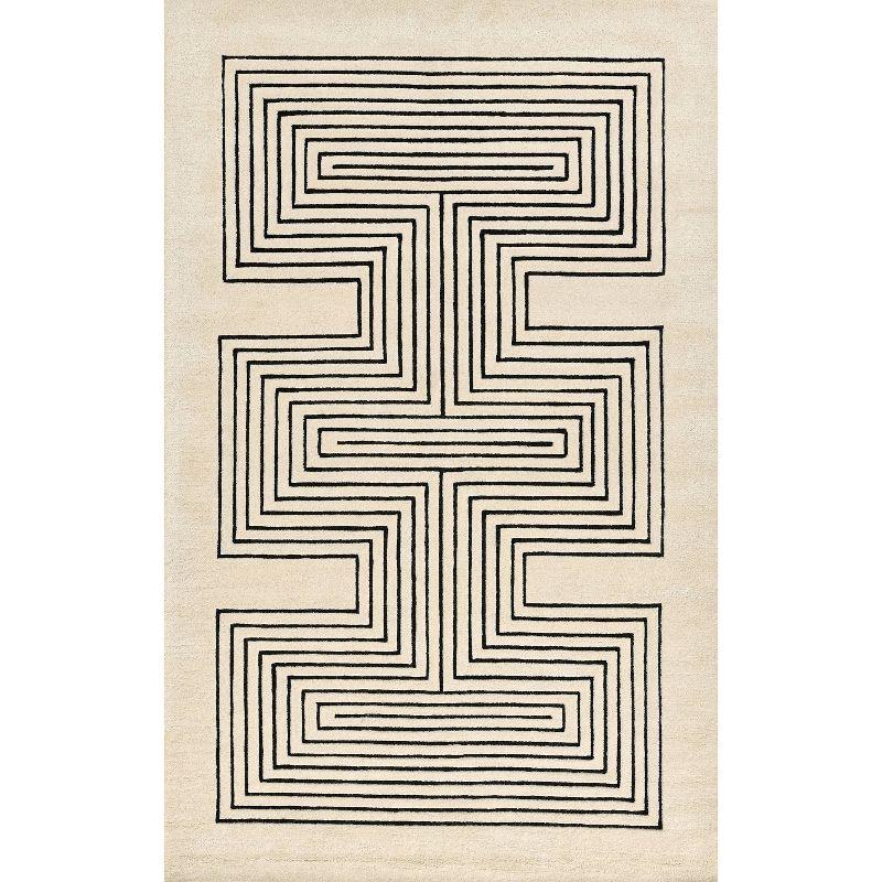 Momeni 3'6"x5'6" Simba Geometric Handtufted Area Rug White: Wool, Medium Pile, Indoor, Abstract Pattern, Rectangle