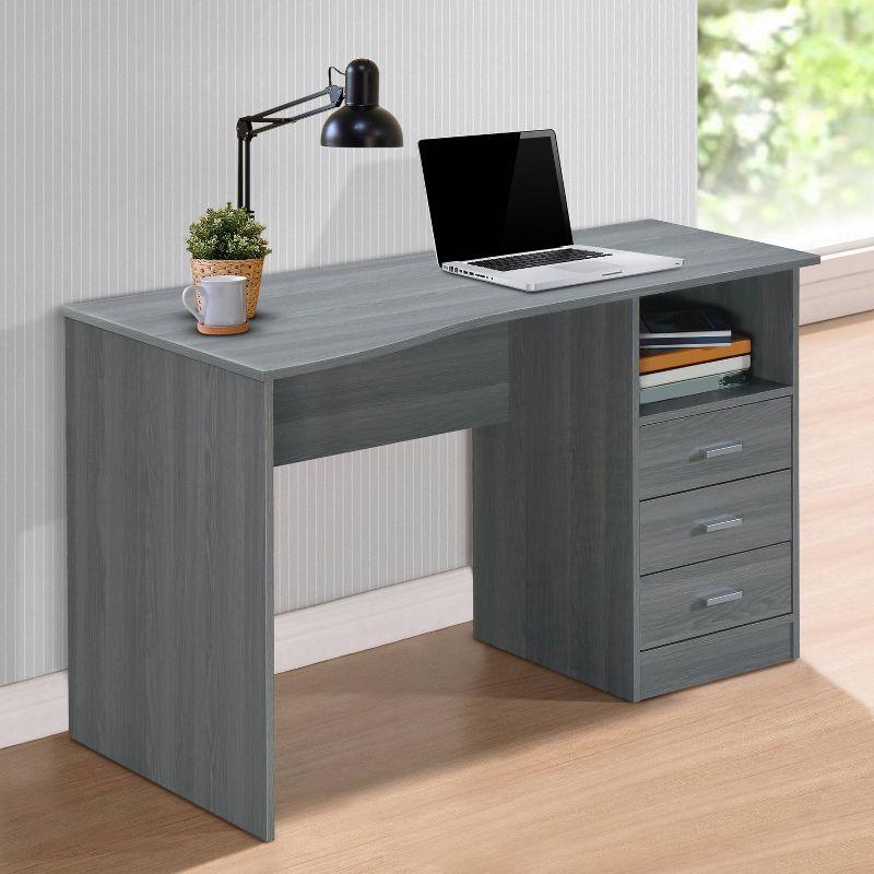 Classic Computer Desk with Multiple Drawers Gray - Techni Mobili: Office Workstation, Laminated Particle Board