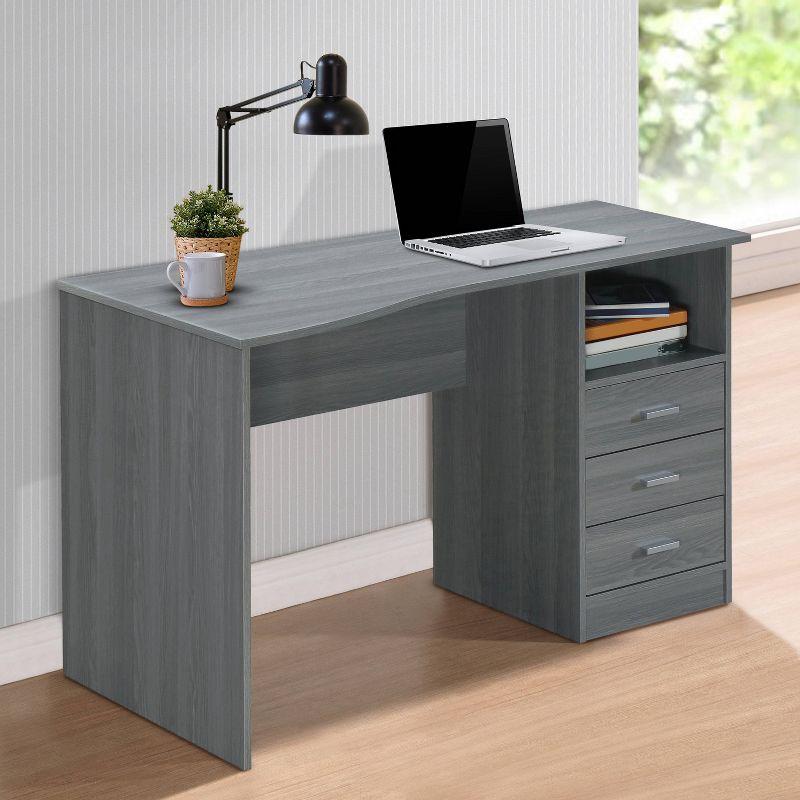 Elegant Gray Wood Computer Desk with Storage Drawers